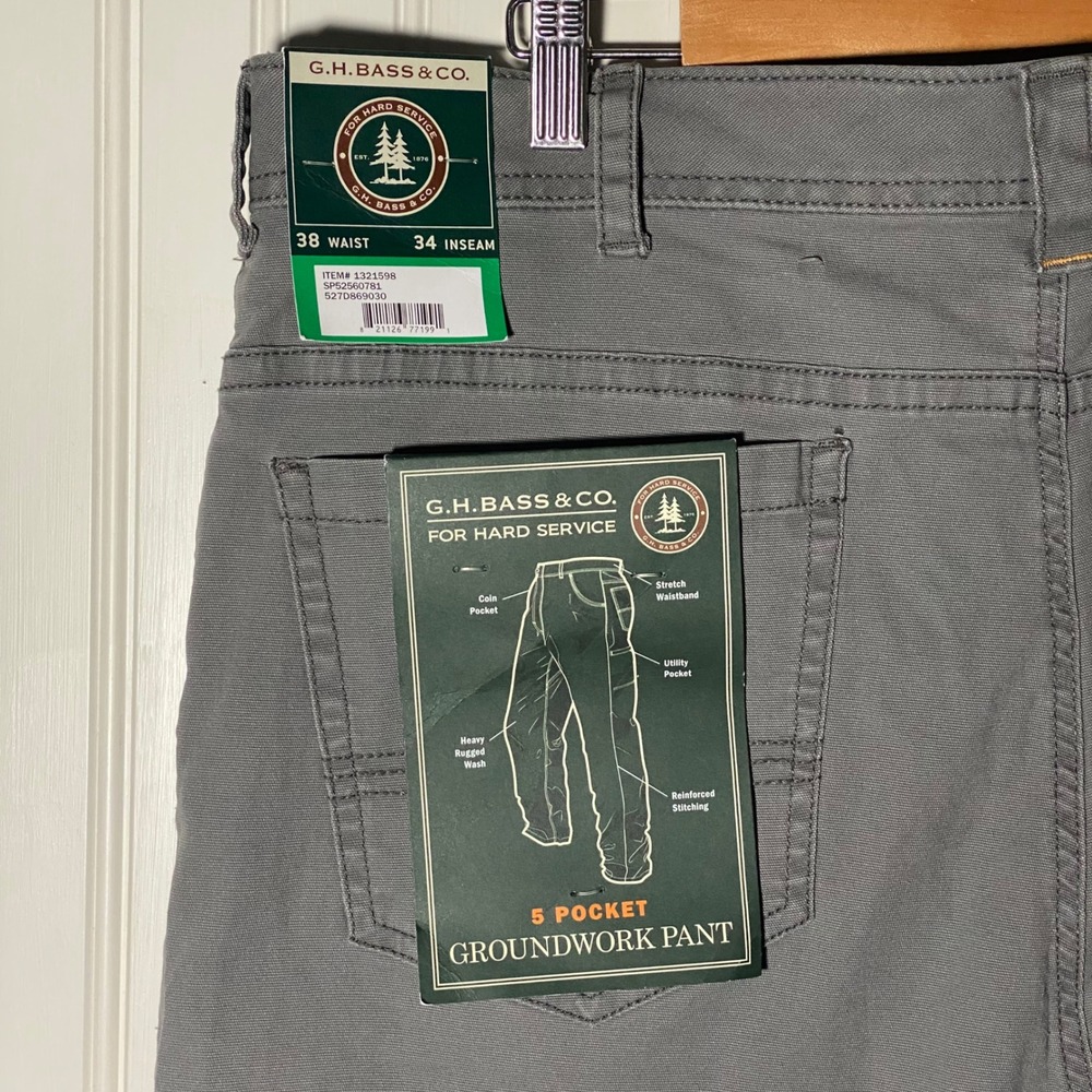 NWT GH Bass Rugged Grey Groundwork Pant Workwear Utility Stretch Canvas - 38x34